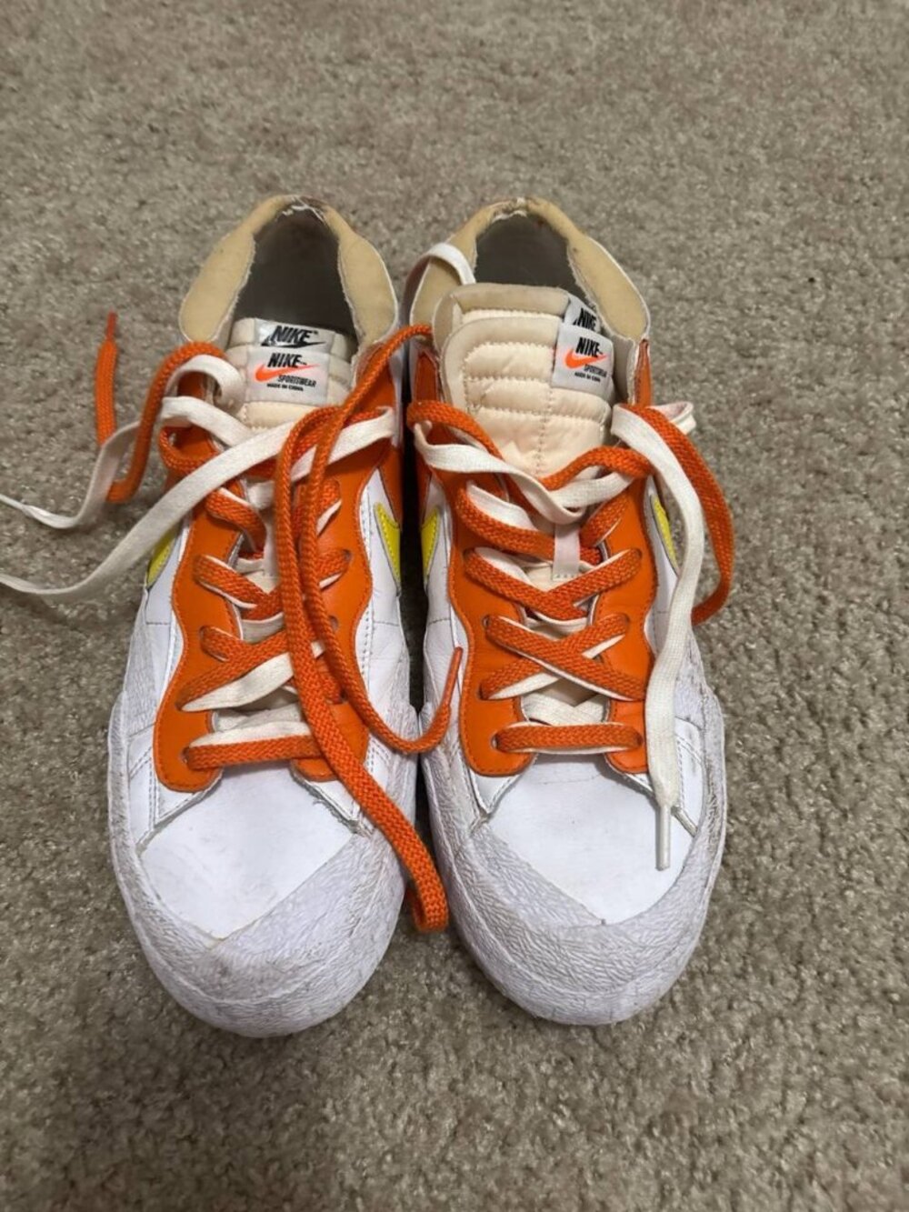 Nike Sacai Blazer Mid DD1877-100 Men's US 13 EU 47.5 White Orange Used
